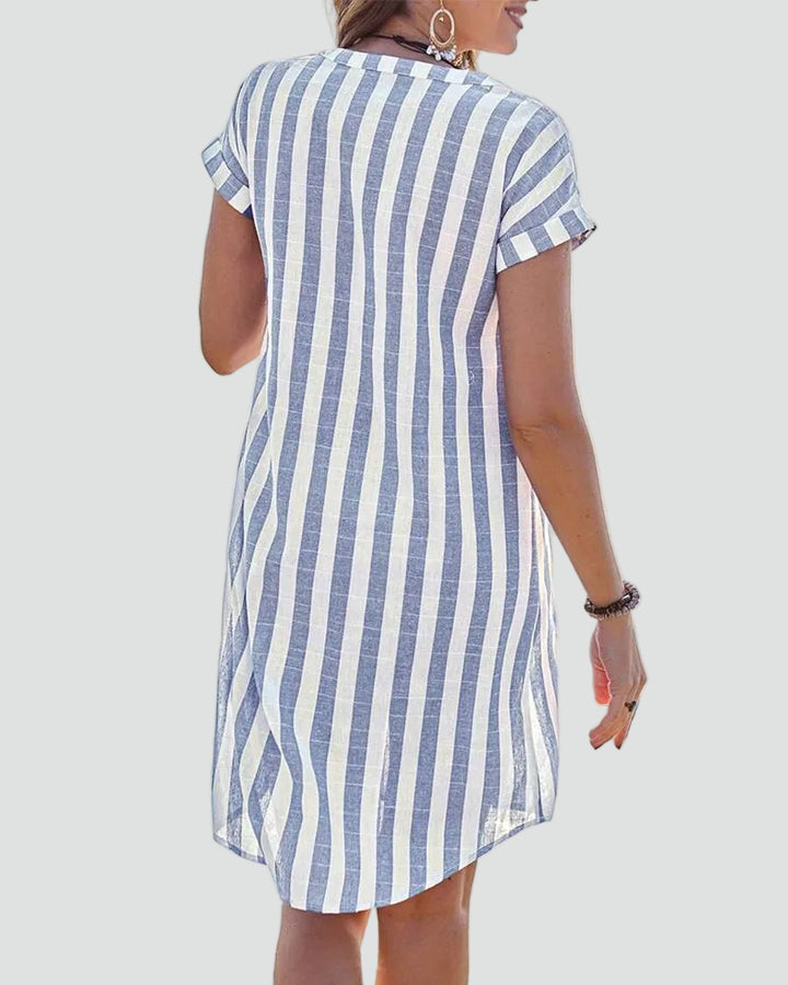 Damska sukienka koszulowa na lato w paski z guzikami midi