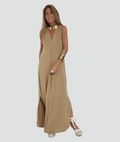 Women's set with maxi dress, shrug, V-neck, and slit