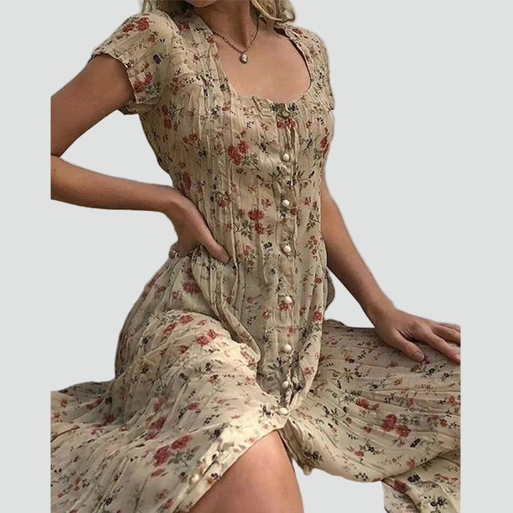 Women's floral dress with buttons and short sleeves