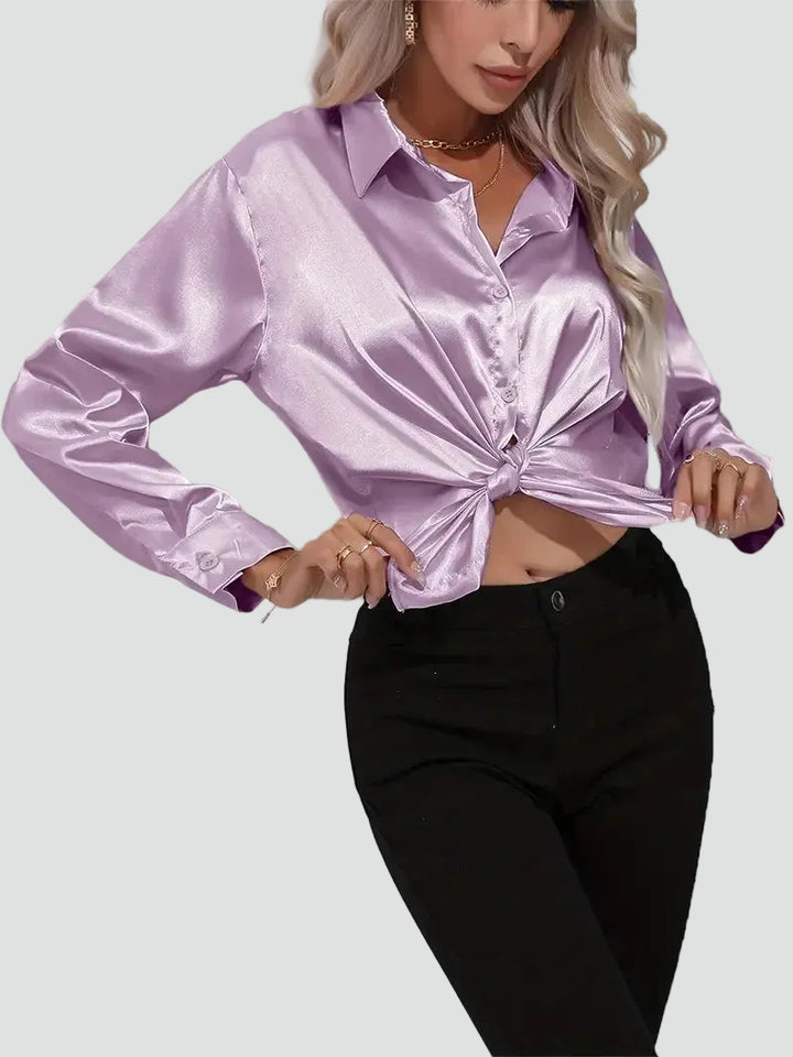 Elegant women's satin-finish shirt with buttons