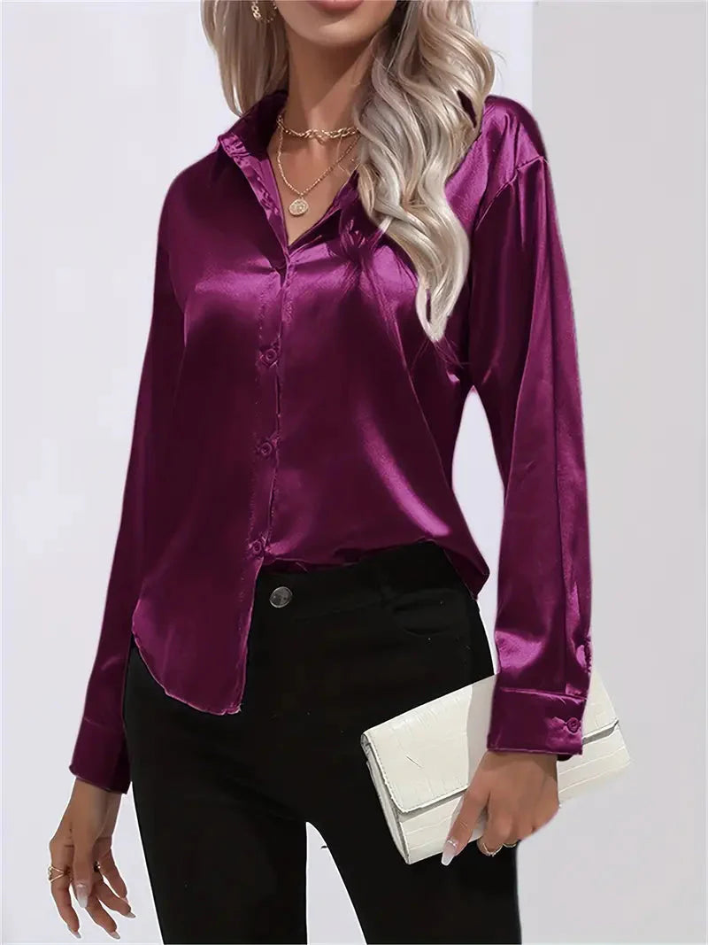 Elegant women's satin-finish shirt with buttons