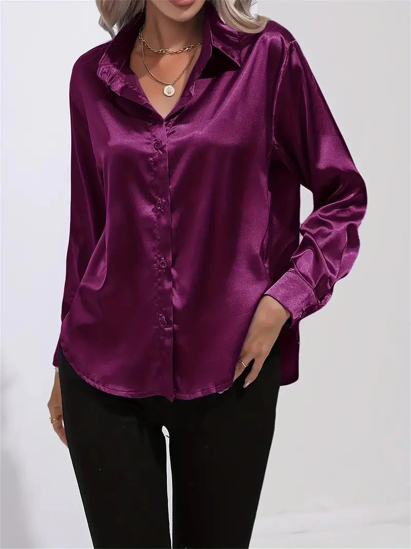 Elegant women's satin-finish shirt with buttons