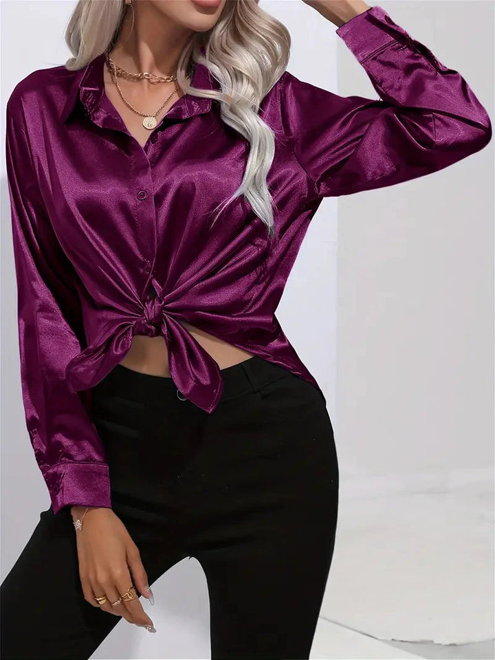 Elegant women's satin-finish shirt with buttons