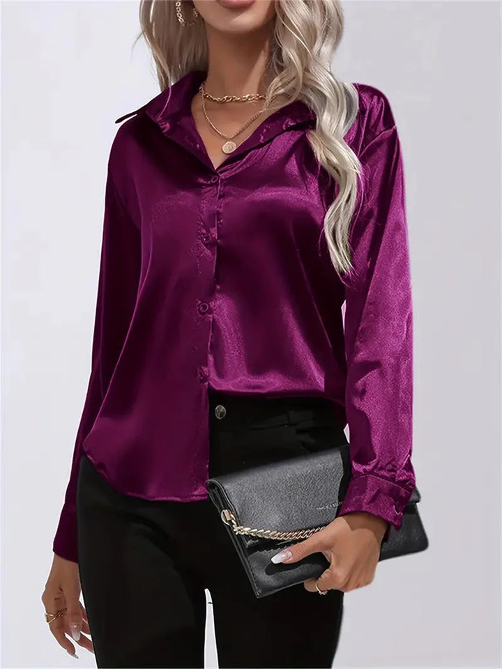 Elegant women's satin-finish shirt with buttons