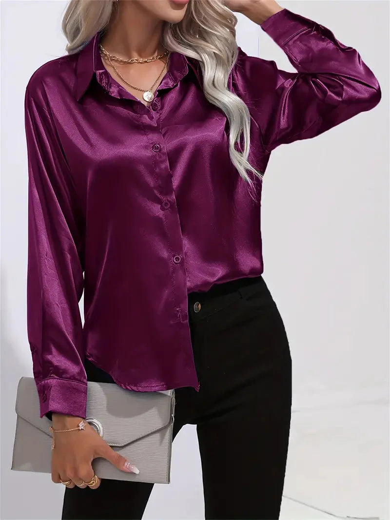 Elegant women's satin-finish shirt with buttons