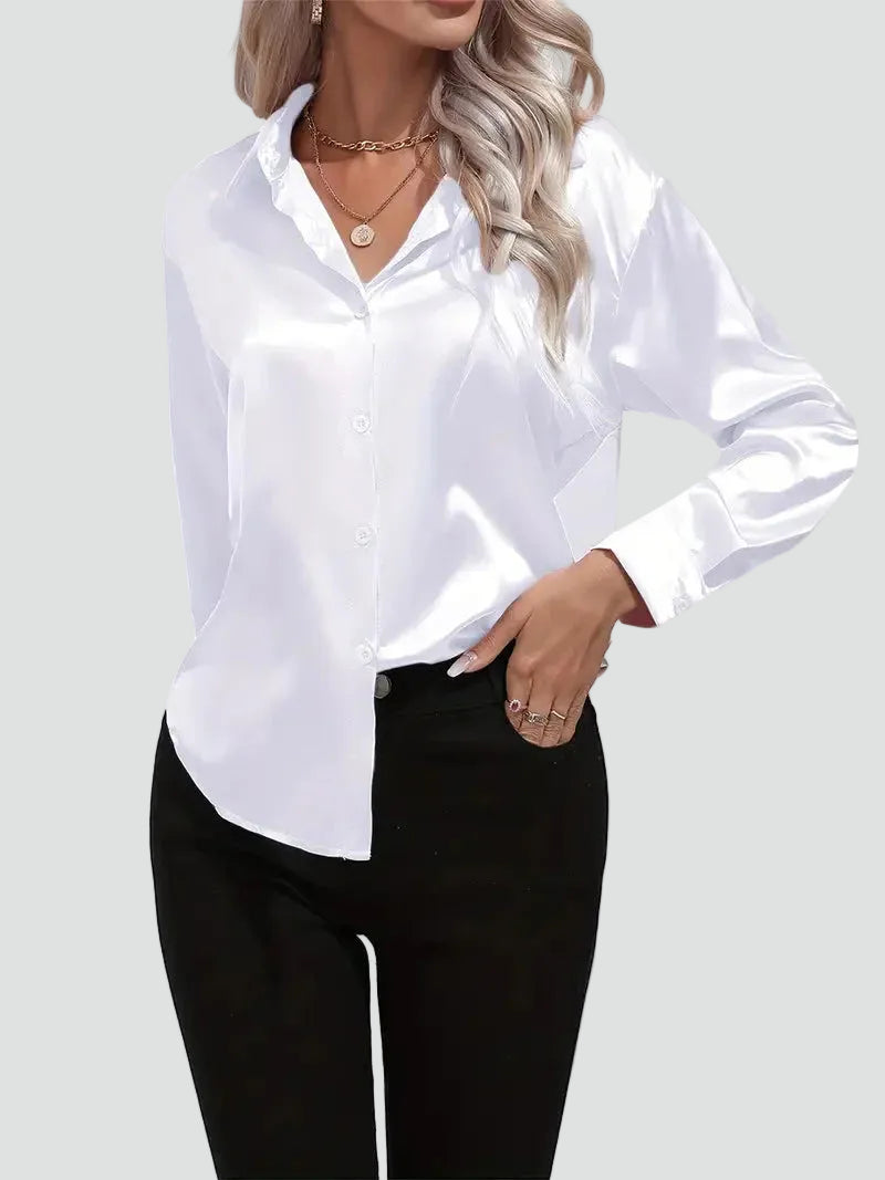 Elegant women's satin-finish shirt with buttons