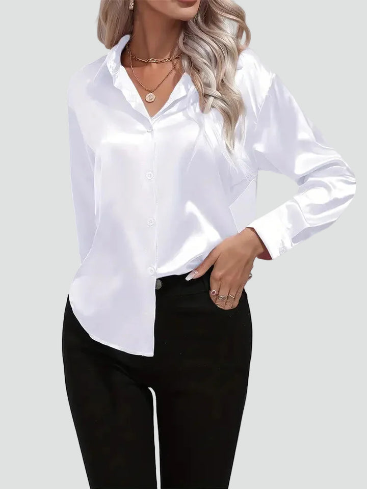 Elegant women's satin-finish shirt with buttons