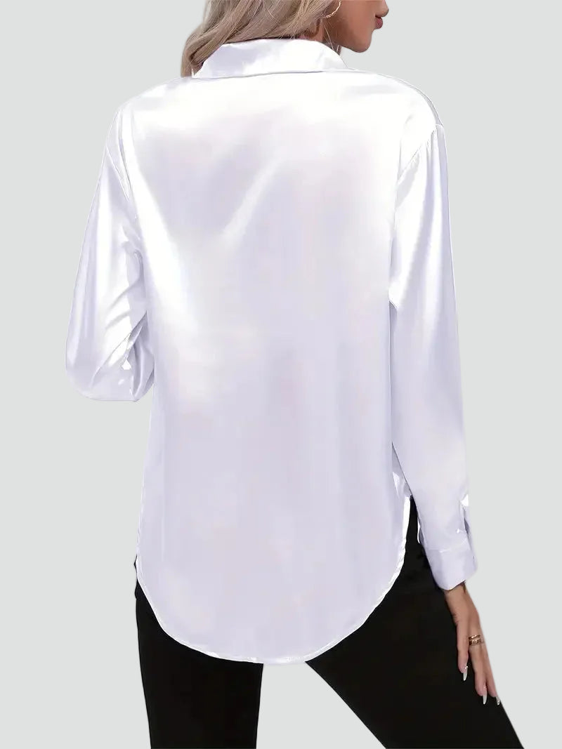 Elegant women's satin-finish shirt with buttons