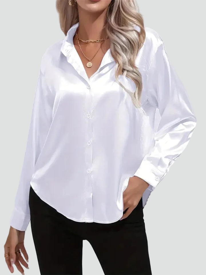 Elegant women's satin-finish shirt with buttons