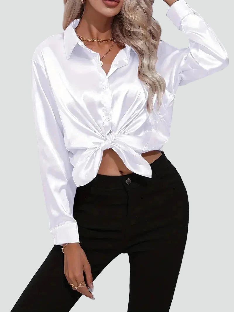 Elegant women's satin-finish shirt with buttons