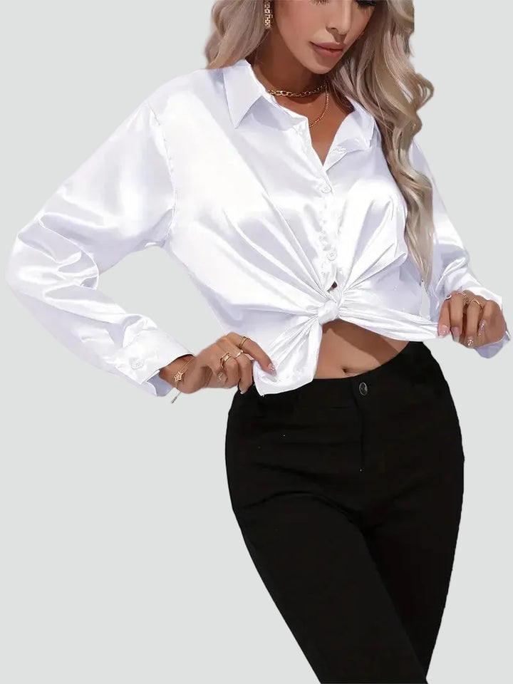 Elegant women's satin-finish shirt with buttons