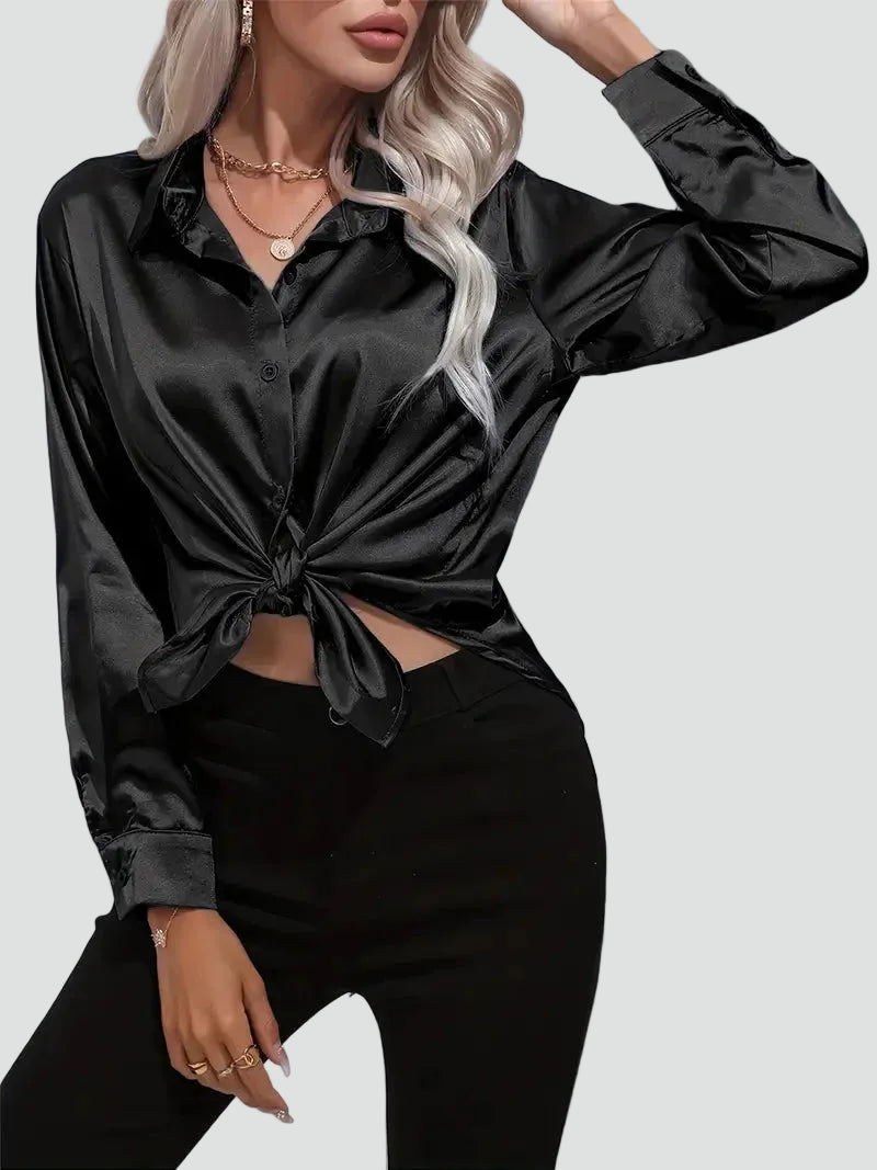 Elegant women's satin-finish shirt with buttons