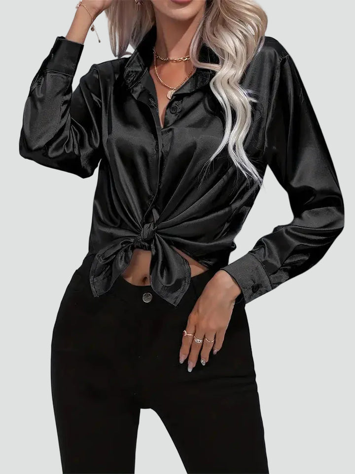 Elegant women's satin-finish shirt with buttons