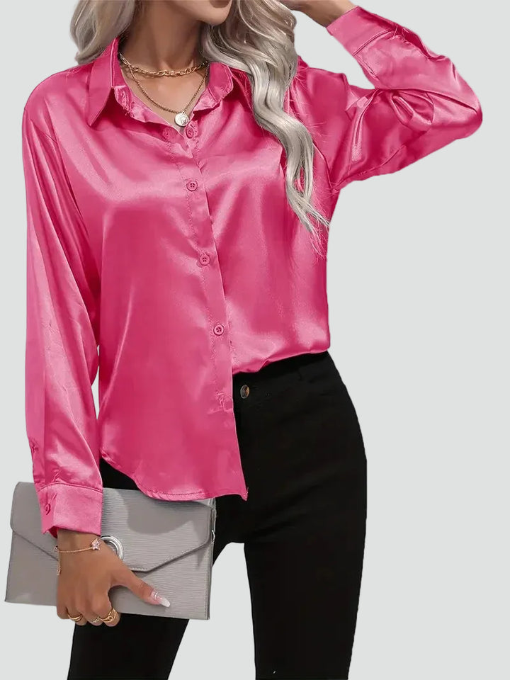 Elegant women's satin-finish shirt with buttons