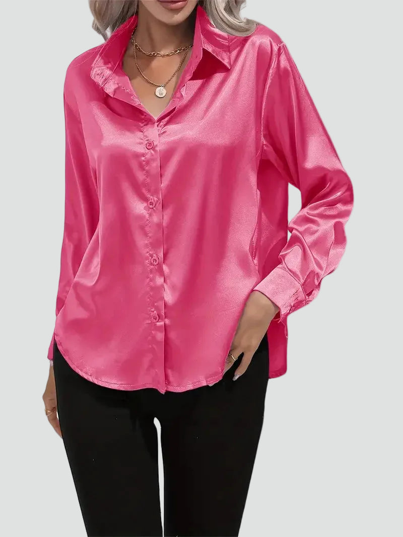 Elegant women's satin-finish shirt with buttons
