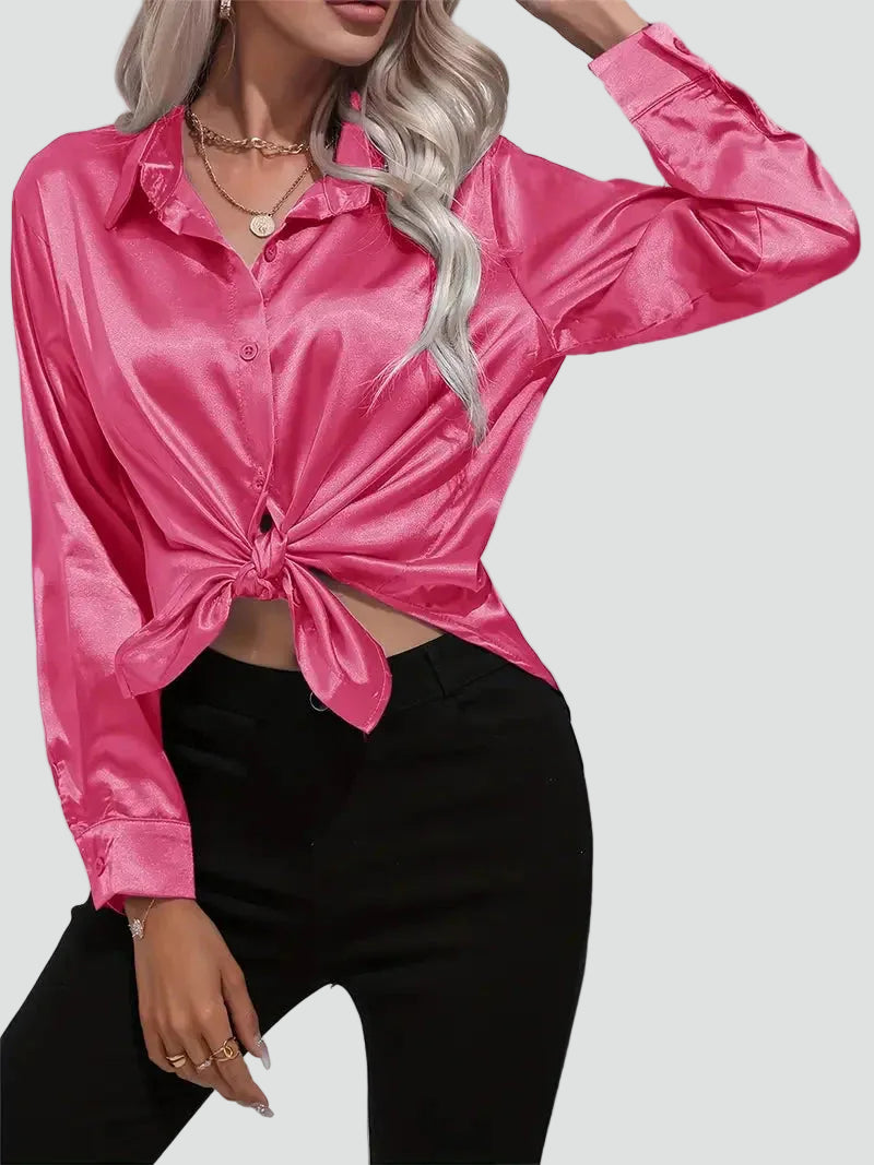 Elegant women's satin-finish shirt with buttons