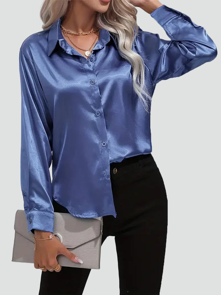 Elegant women's satin-finish shirt with buttons