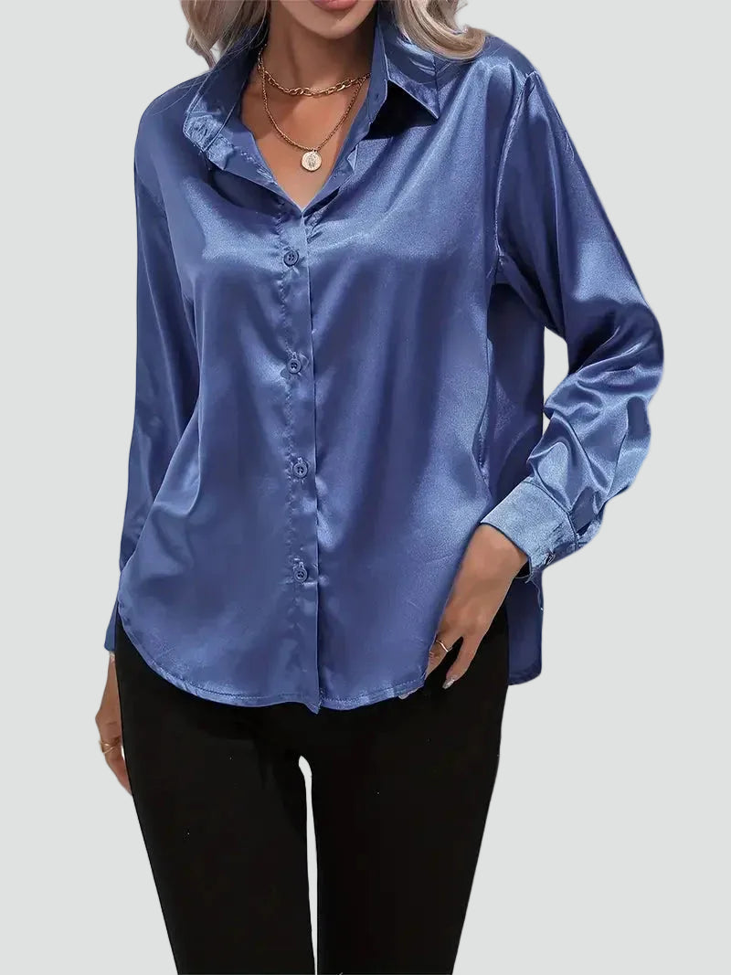 Elegant women's satin-finish shirt with buttons