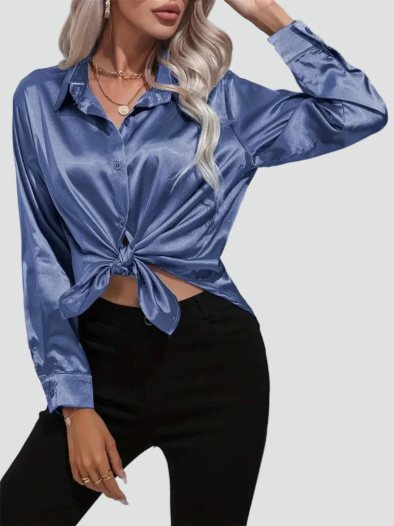 Elegant women's satin-finish shirt with buttons