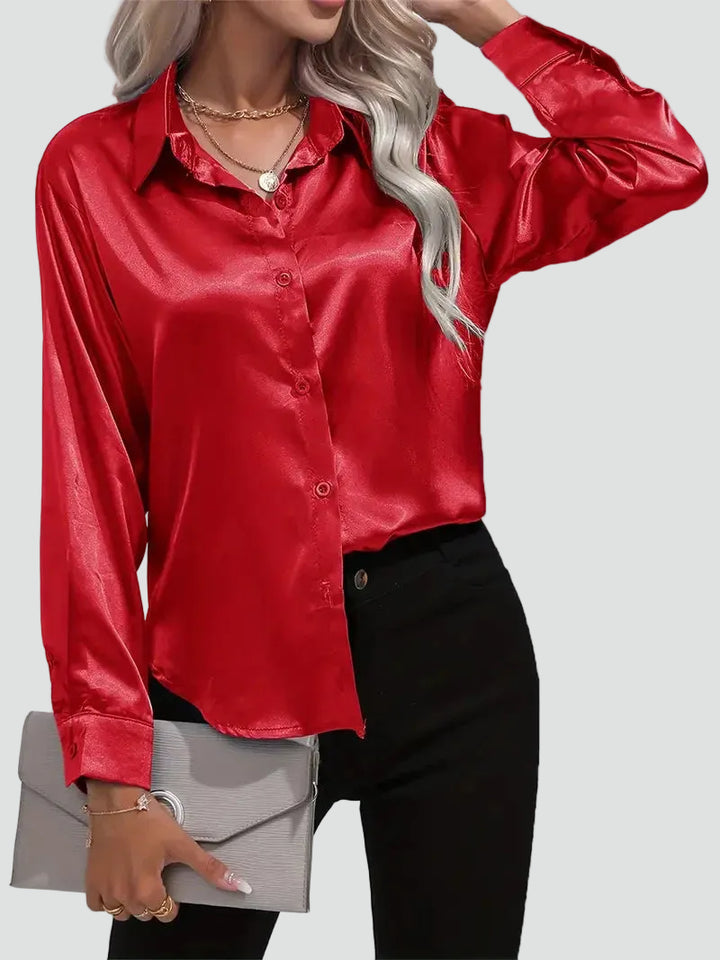 Elegant women's satin-finish shirt with buttons