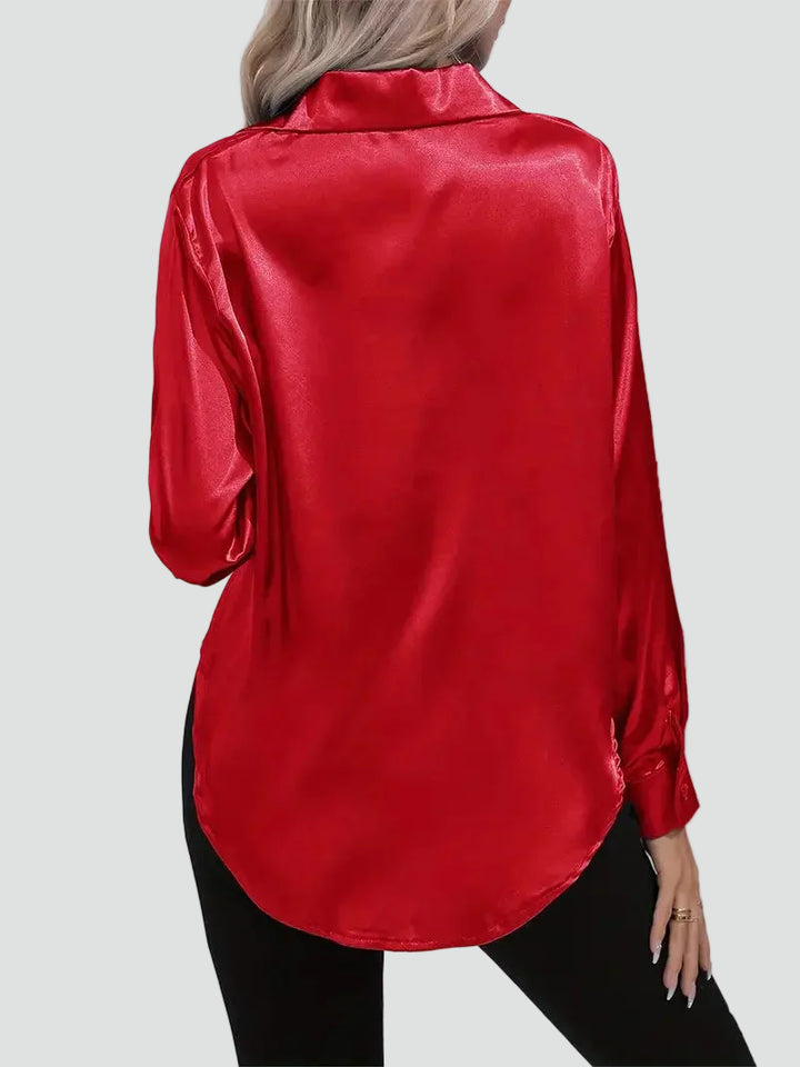 Elegant women's satin-finish shirt with buttons