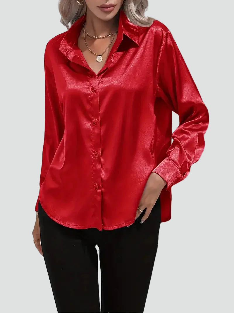 Elegant women's satin-finish shirt with buttons