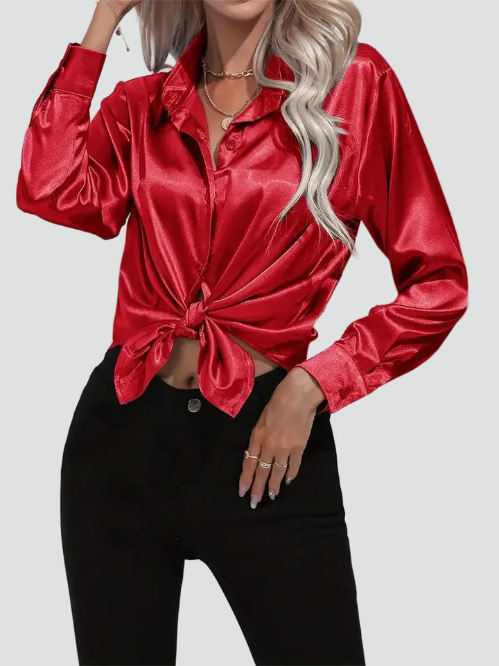Elegant women's satin-finish shirt with buttons