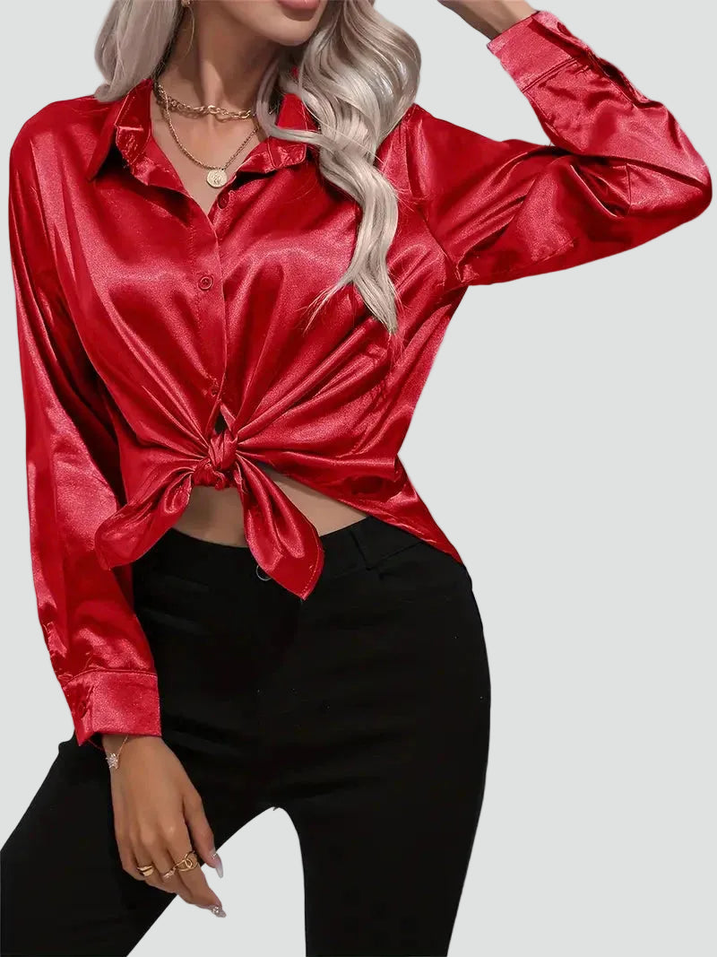 Elegant women's satin-finish shirt with buttons