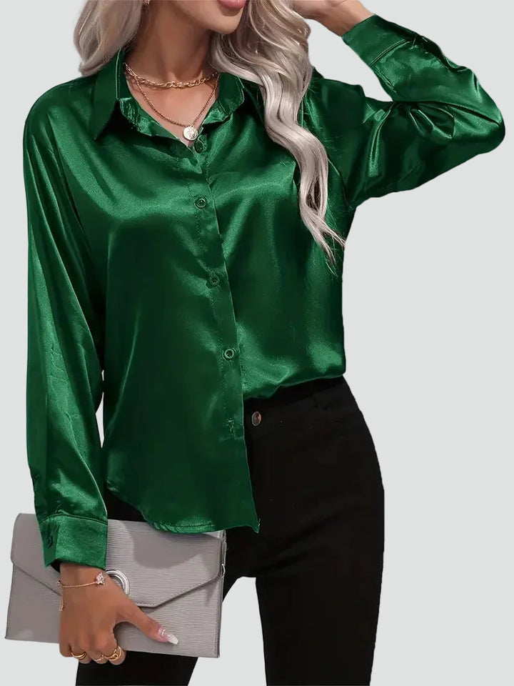 Elegant women's satin-finish shirt with buttons