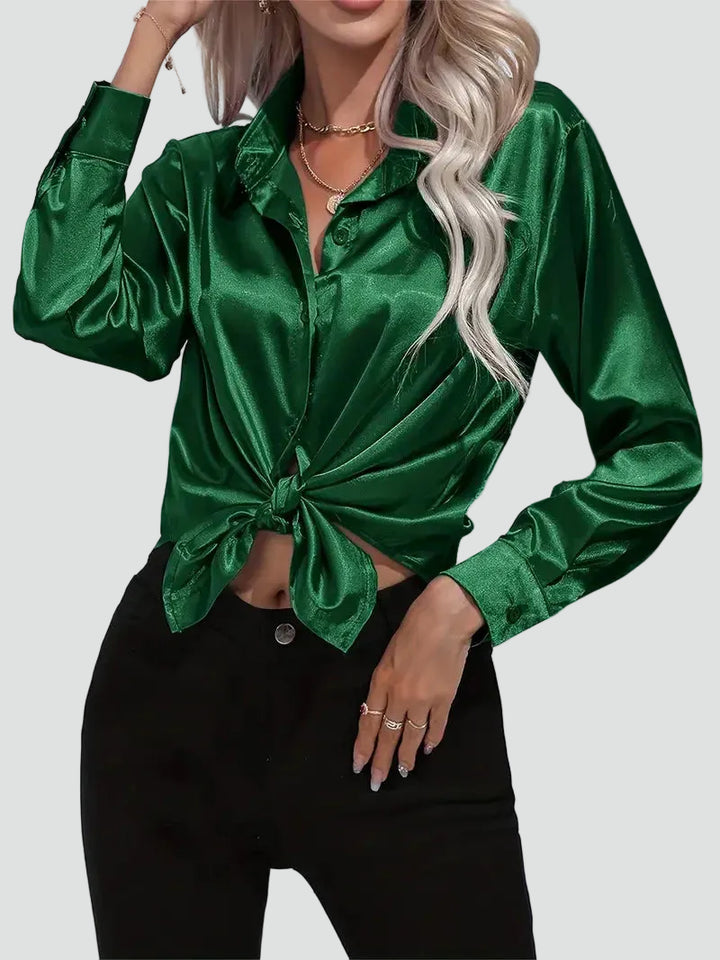 Elegant women's satin-finish shirt with buttons