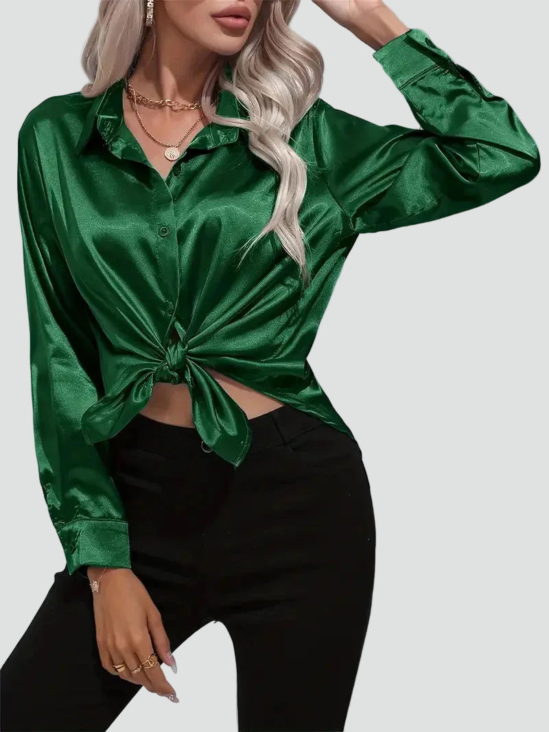 Elegant women's satin-finish shirt with buttons
