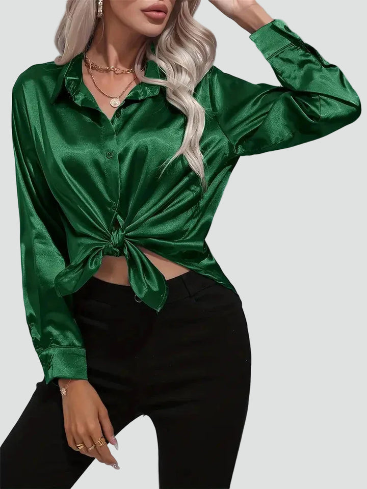 Elegant women's satin-finish shirt with buttons