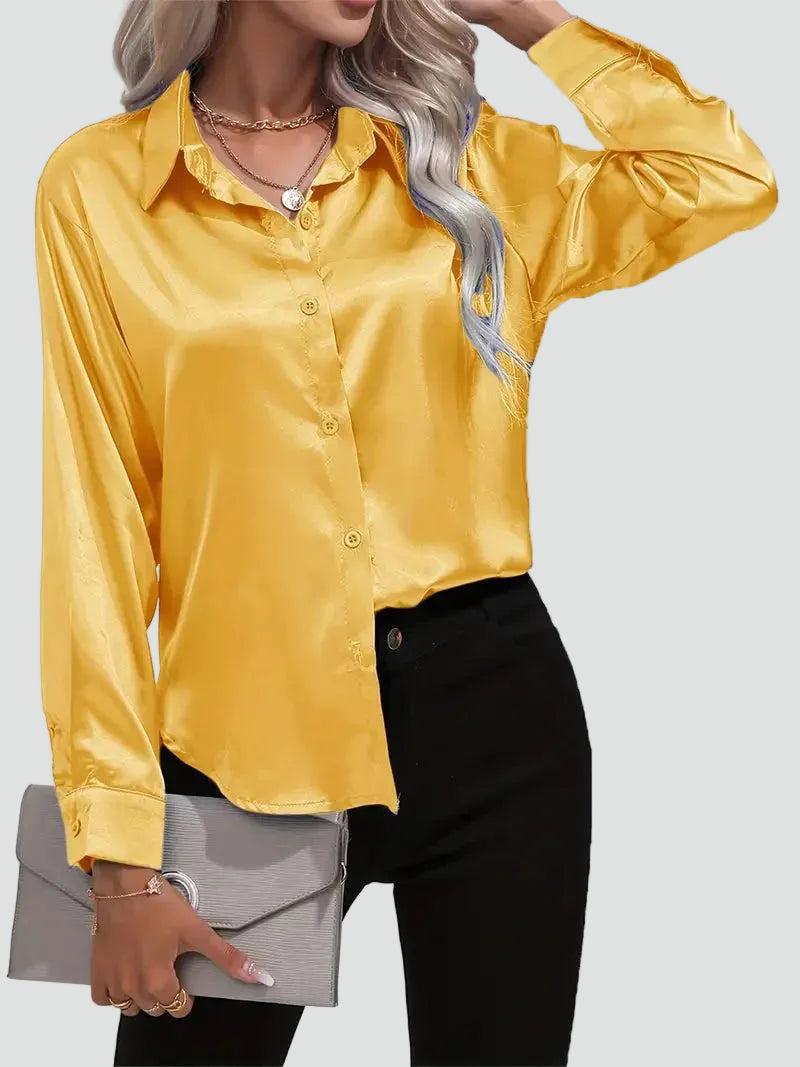 Elegant women's satin-finish shirt with buttons