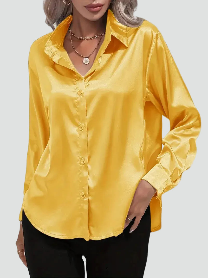 Elegant women's satin-finish shirt with buttons
