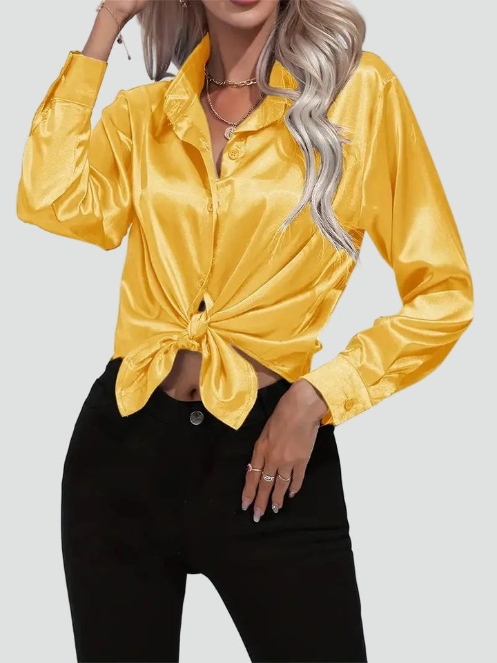 Elegant women's satin-finish shirt with buttons