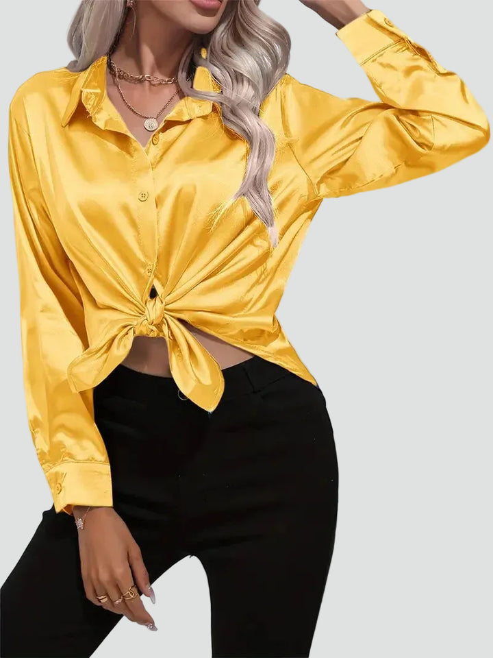 Elegant women's satin-finish shirt with buttons