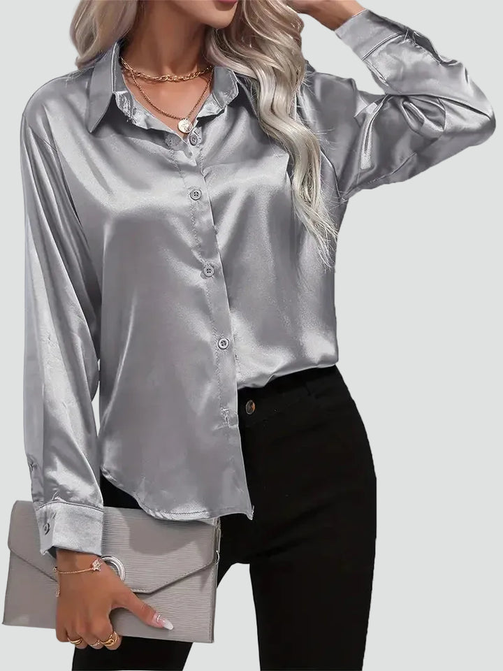 Elegant women's satin-finish shirt with buttons