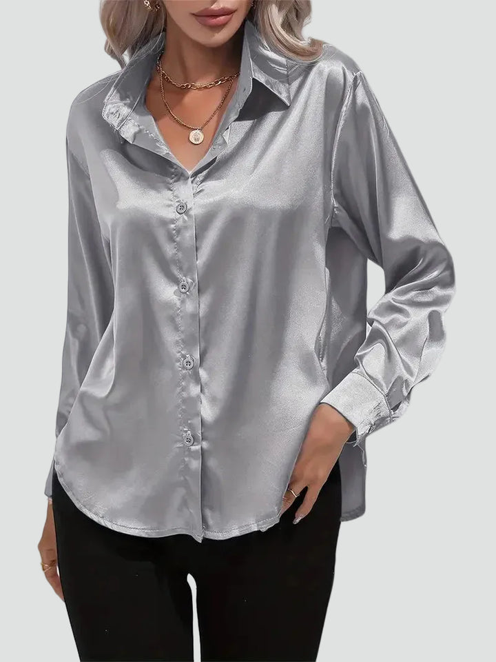 Elegant women's satin-finish shirt with buttons