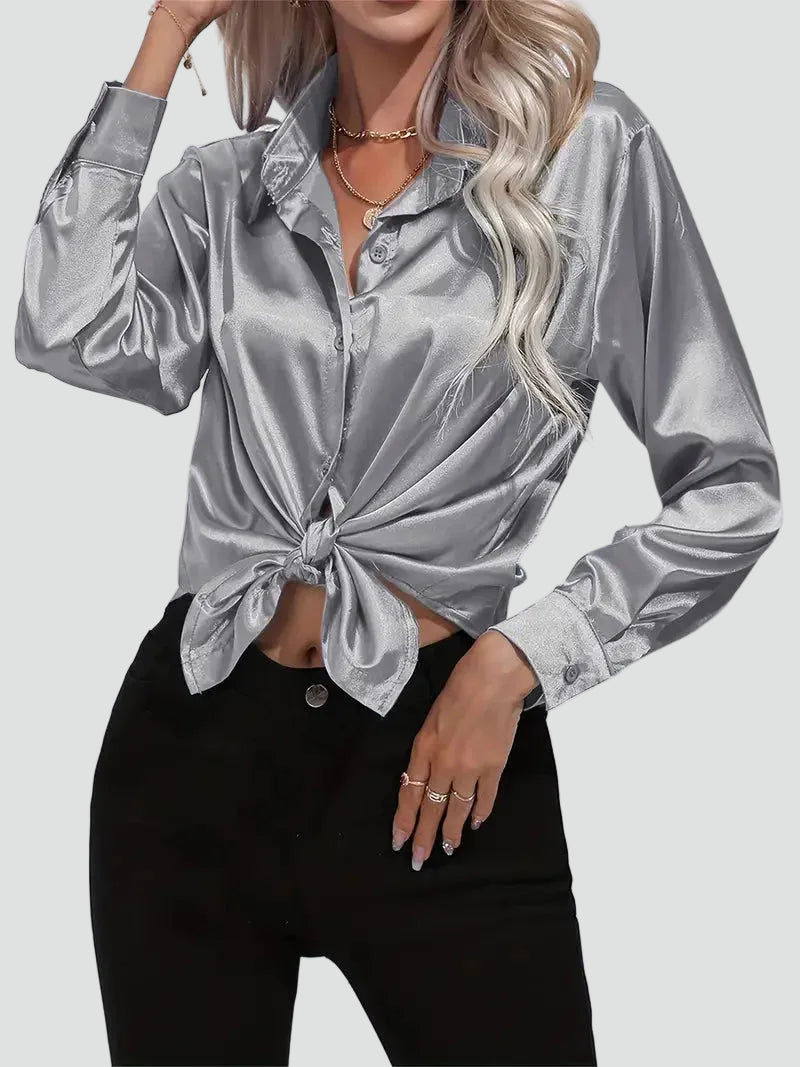 Elegant women's satin-finish shirt with buttons