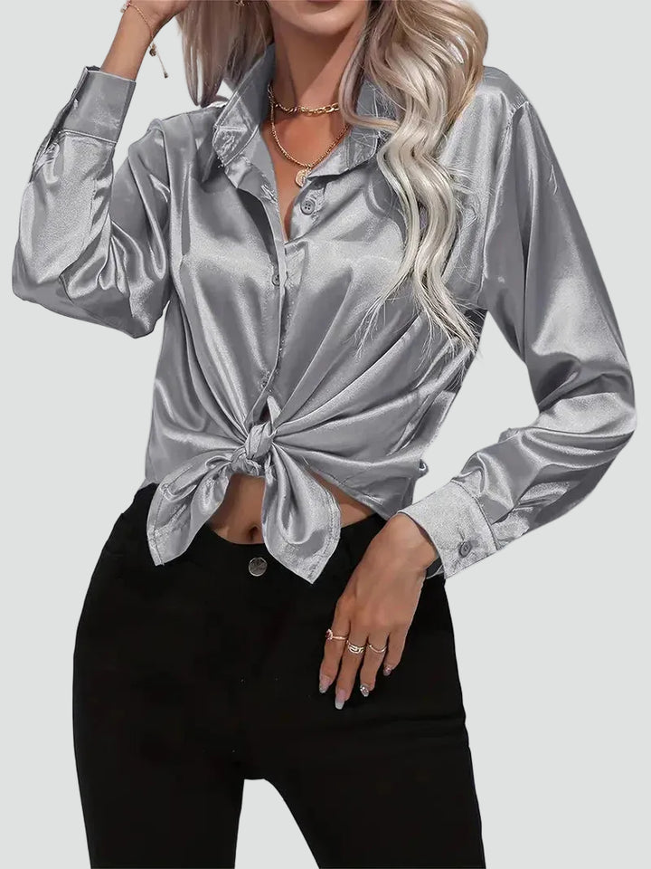 Elegant women's satin-finish shirt with buttons