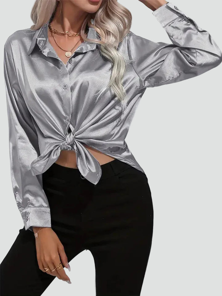 Elegant women's satin-finish shirt with buttons