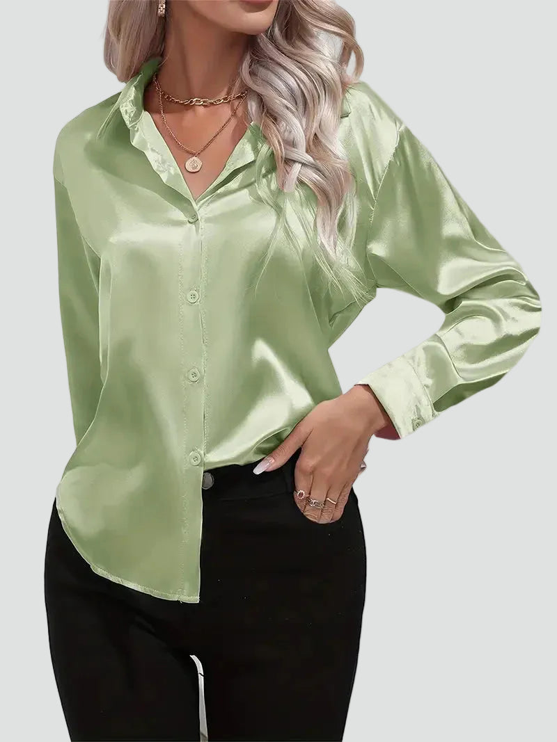Elegant women's satin-finish shirt with buttons