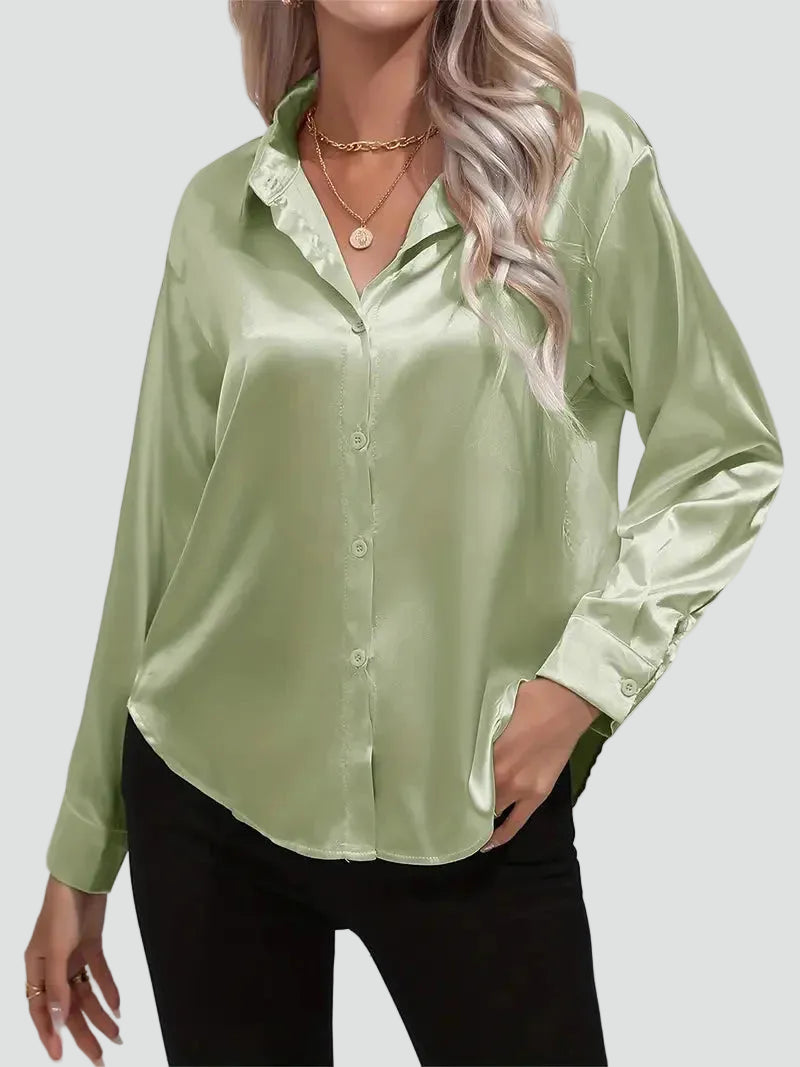 Elegant women's satin-finish shirt with buttons