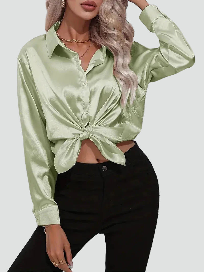 Elegant women's satin-finish shirt with buttons