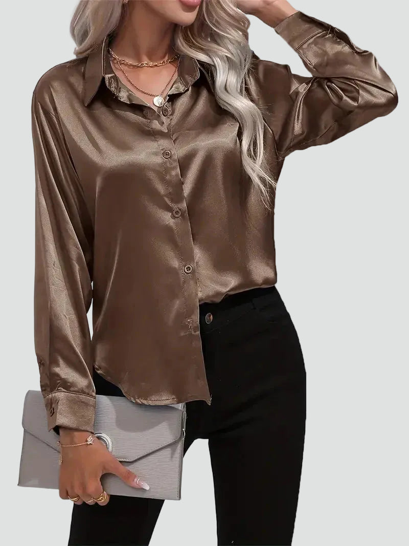 Elegant women's satin-finish shirt with buttons