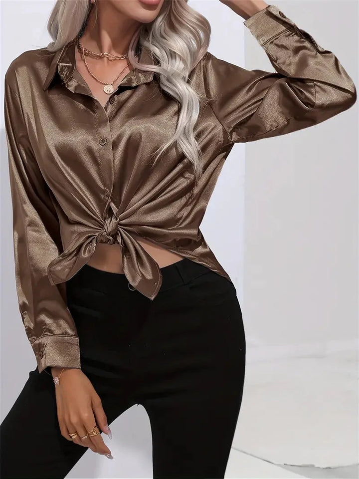 Elegant women's satin-finish shirt with buttons