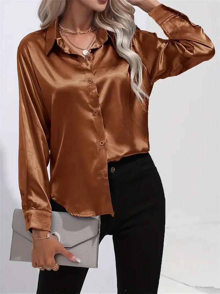 Elegant women's satin-finish shirt with buttons
