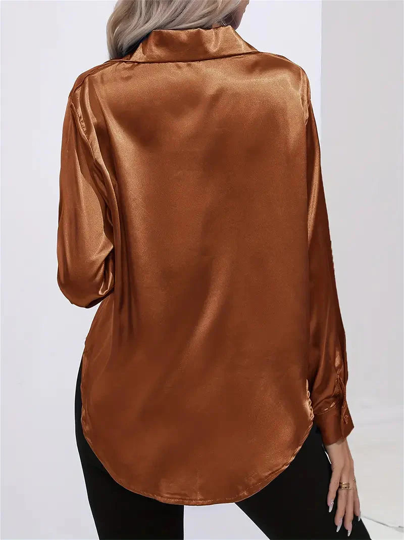 Elegant women's satin-finish shirt with buttons