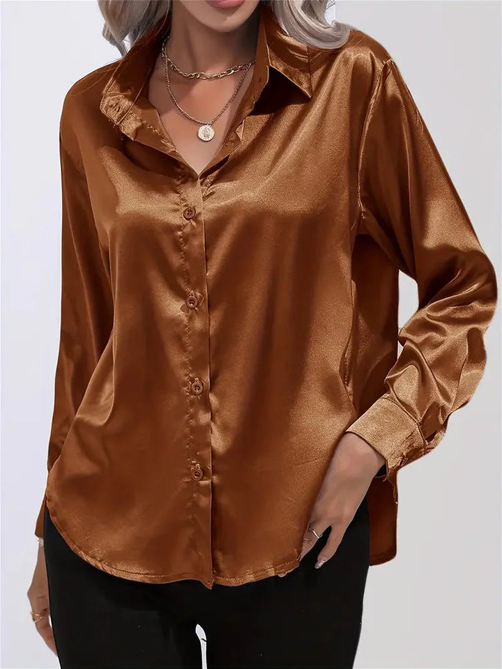 Elegant women's satin-finish shirt with buttons