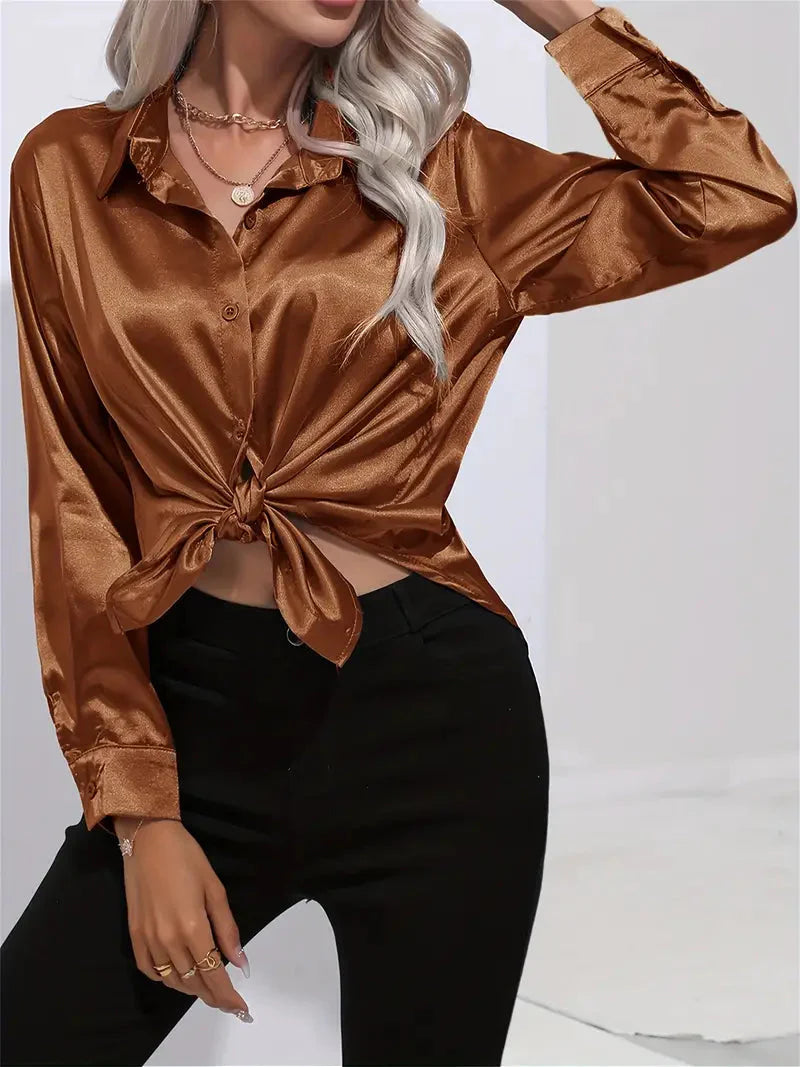 Elegant women's satin-finish shirt with buttons
